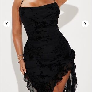 Fashion Nova Black Asymmetrical Halter Bodycon Dress
